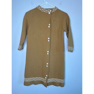 1940s Brown White Gingerbread Swirl Thick Cottage Coquette Kids Cardigan Coat S